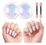 Pearl Chrome Nail Powder Aurora Effect【Stor kapacitet】- 2 st Mirror Effect Aurora Magic Pearlescent Mirror Glitter Nail Chrome Powders White C
