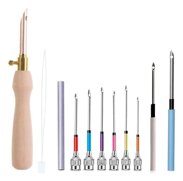 11 st Punch Needle Tool Kit Broderishitching Punch Nål & Nål Trädare Broderi Stickverktyg