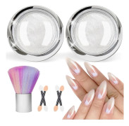 Hot Pearl Chrome Nagelpulver, 2 Boxar Aurora Is Transparent Vitt Chrome Pulver för Naglar Glaserad Munk Pärlemorskimrande Magiskt Nagelpulver Spegeleffekt White B