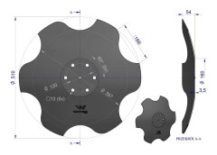 Plåt, ytterst höger, diameter 510, montering 6/120, tjocklek 3,5 mm, borstål, Waryński