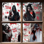 4 Halloween glasdekaler, skräckspöke fönsterdekaler, statiska dekaler Halloween hemdekoration - jarx