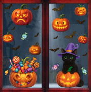 2-delad Halloween Pumpa Klistermärke Högtidsfest Dekoration Godis Pumpa Lykta Statisk Klistermärke Svart Katt Spöke Fönster Klistermärke -jarx 591+592