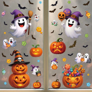 3-delars Halloween Pumpa Klistermärke Högtidsfest Dekoration Godis Pumpa Lykta Statisk Klistermärke Svart Katt Spöke Fönster Klistermärke -yux