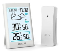 (Vit) BALDR B0341 Trådlös Väderstation - HD-klocka, 20s Bakgrundsbelyst Display - 80m Räckvidd white