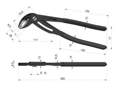 Waryński snabbjusterande rörtång 300 mm, käkområde 70 mm
