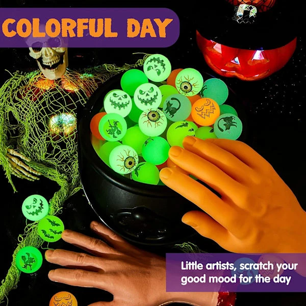 72 Pcs Halloween Bouncy Balls, Glow in the Dark Eyeball Bouncy Balls for Halloween Party Favors Decorations, Trick or Treat School Prizes