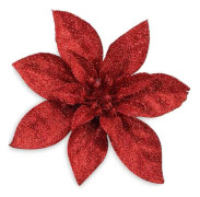 (Red, 15CM) 10 pcs Glitter Christmas Flowers with Artificial Poin