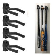 4-pack Väggmonterad Vertikal Basebollträhållare, svart