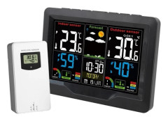 Färgskärm Väderklocka med Sensor, Inomhus Termometer och Hygrometer, USB Uppladdningsbart Alarm