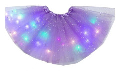 Galaxy Tutu-kjol för flickor med LED-lampor Barnkjol Klassisk tyllkjol (ljuslila) Ljuslila-FX-