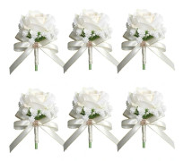 Elegant Faux Ros Bröllopskorsage Tillbehör Funktionell Sidenroskorsage för Bröllopsfester Scenföreställningar elfenbensvit