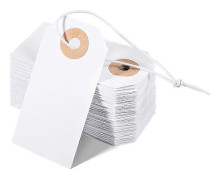 100-pack tomma etiketter med elastiskt snöre, hängande märketiketter med förstärkt hål, skrivbara tomma etiketter 7 x 3,5 cm