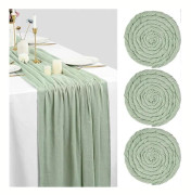 3-pack Salviagrön Bordslöpare i Glesväv 3 meter Ostduk Glesvävsduk 90x300cm Rustik Glesväv Boho Bordslöpare