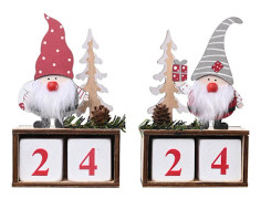 2 st julgran i trä, kalenderdekoration, nedräkningskalender i trä