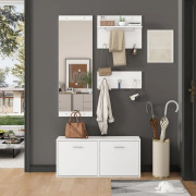 Garderobset 4-delar 90x30x41,5 cm med spegel, 2 hatthyllor, skoskåp och 6 krokar, vit