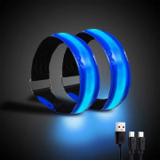 Löparens Löparljus (2-pack) Uppladdningsbart LED Armband Reflex Löparutrustning, LED Ljusband för Joggare, Cyklister, Promenerare - Blå