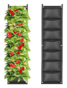 Vertikal Planteringspåse Filt Väggmonterad Blomma Grönsaksplanteringsbehållare Inomhus och Utomhus Trädgårdskruka, Svart
