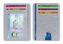 En Glittrande Silver Plånbokshållare för Kort, Minimalistisk Läderplånbok med RFID-Blockering för Framfickan, för Män & Kvinnor
