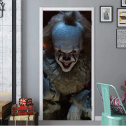 Halloween 3D läskiga onda clown dörrdekaler, 76 x 200 cm onda clown realistiska dörrtapetdekal