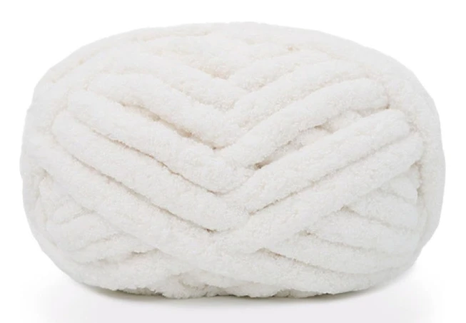 2 st Chunky Chenillegarn för Handstickade Filtar, Supermjukt Stort Jumbogarn (Vit)