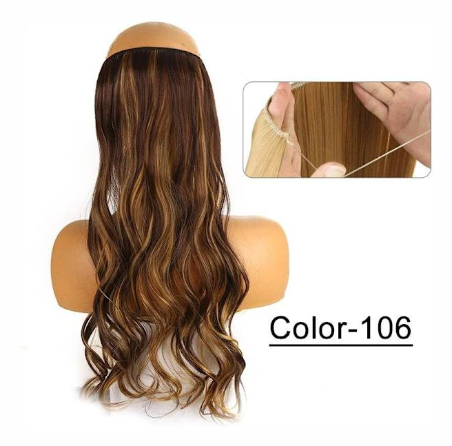 Syntetisk Naturlig Syntetisk Halo Hårförlängning Utan Clip In Artificiell Fake Ombre Blond Brun Svart Rosa Vågig Falskt Hår YX02-106 YX02-106