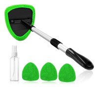 Windshield Washer, Car Windshield Cleaning Tool for Interior with 4 Reusable and Washable Microfiber Pads, Green green