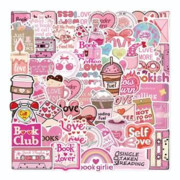 50 Rosa Bok-Dekaler, Rosa Bokälskar-Dekal, Vattentäta Estetiska Vinyl-Dekaler för Scrapbooking, Skateboard, Bagage, Presenter till Kvinnor, Bokälskare