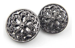 10 st Klädknappar Mode Ihålig Blomma Metall Skaft Rund Metallknapp Set Syknapp (25mm, Svart)
