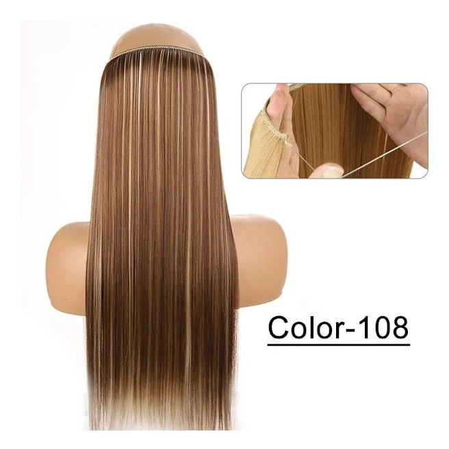 Syntetiskt Naturligt Syntetiskt Halo Hårförlängningar Ingen Clip In Artificiell Fake Ombre Blond Brun Svart Rosa Vågigt falskt hår YX01-108