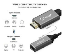 Qgeem HDMI Enkel Till Mini DP Konverter Adapter Kabel UHD 4K@30Hz