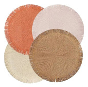 38cm Set med 4 runda bordstabletter i bohemisk stil med utsökta tofsar, slitstarka, värmebeständiga, halkfria bordstabletter för kök, restaurang, matbord