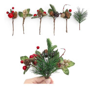 14 Mini Julgranskulor i Konstgjord Tall med Konstgjorda Tallkottar, Konstgjorda Mistelbär, Julgranar