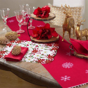 Bordsunderlägg Set om 6 Broderade Julstjärna & Stechpalmsdesign, 28x43 cm Julbordsdekoration Red White