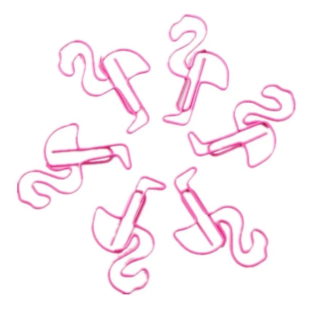 10-pack Flamingo Gem Bokmärke Kontorsmaterial Mini Metall Rosa Kontor Hem Skola【PL】