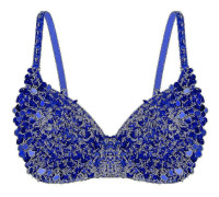 Tribal Glitter Paljett BH Topp för Magdans -lingling för Kvinnor Blue 38-85