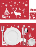 12-pack Jul bordsunderlägg, Jul bordsunderlägg, dekorativa bordsunderlägg, bordsmattor, röda bordsunderlägg, rektangulära PVC bordsunderlägg