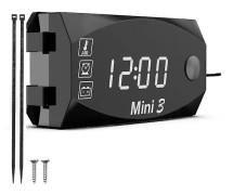 （pow yeah！）3 i 1 motorcykel voltmeter skruv klocka termometer LED-display mini vattentät