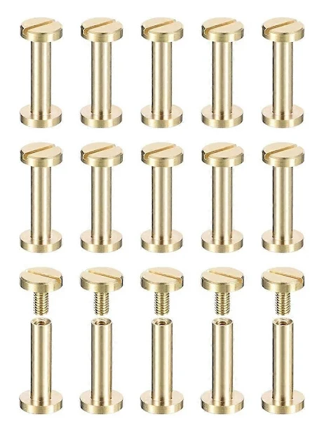 30-pack Mässing Chicago-skruvar, 15x8mm Platt huvudskruv Bakbindningsstolpe Spik Stud Nitar Fäste för