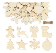 80 stycken julhängen i trä, träbitar, snöflingor, pepparkaksgubbar, änglahängen för att dekorera julgranen, DIY-hantverksdekoration