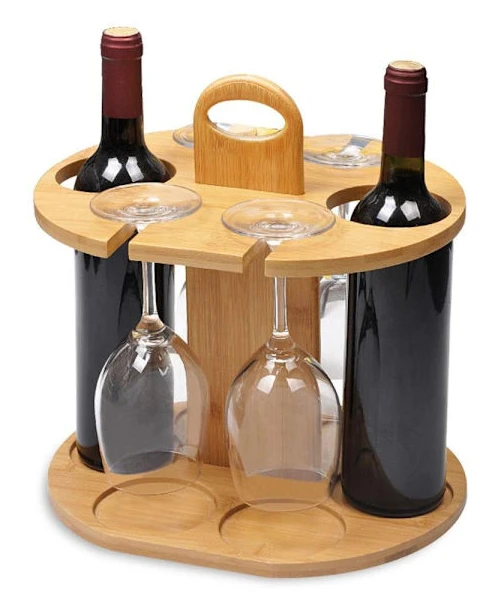 Vinställ för 2 flaskor och 4 glas ingår