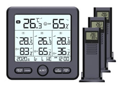 Digital termometer / hygrometer med 3 fjärrsensorer Black