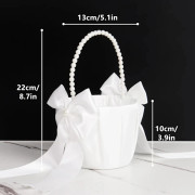 Flower Girl Baskets for Wedding, White Flower Basket with Pearl Handle for Flower Girls