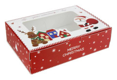 Paket med 12 Presentaskar, 23 cm x 17 cm x 7 cm, Julröd Vit Tomteask med Transparent Lock