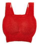 Vinter Dam Kort Fluffig Loungewear Crop Tank Top Plysch termoväst med bh-inlägg red L