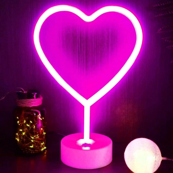 Light Heart Neon Light LED Neon Lamp for Bedroom USB/Battery Powered Love Heart Neon Sign Neon Pink Signs Women Aesthetic Room Wedding Decor