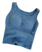 Vinter Dam Fluffig Loungewear Crop Tank Top Plysch termoväst med bh-inlägg blue M