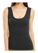 Dam Basic Linne Termounderkläder, Tjockfodrad Tank Top, Svart