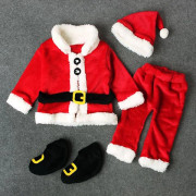 Baby Juldräkter, Tomtedräkt för småbarn, Baby Pojkar Flickor Tomte Cosplay Kostym, Baby Tomte Jackor, Toppar+Byxor+Hattar+Strumpor, 4 st