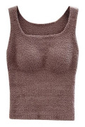 Vinter Dam Fluffig Loungewear Crop Tank Top Plysch termoväst med bh-inlägg