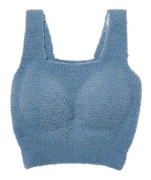 Vinter Dam Kort Fluffig Loungewear Crop Tank Top Plysch termoväst med bh-inlägg blue M